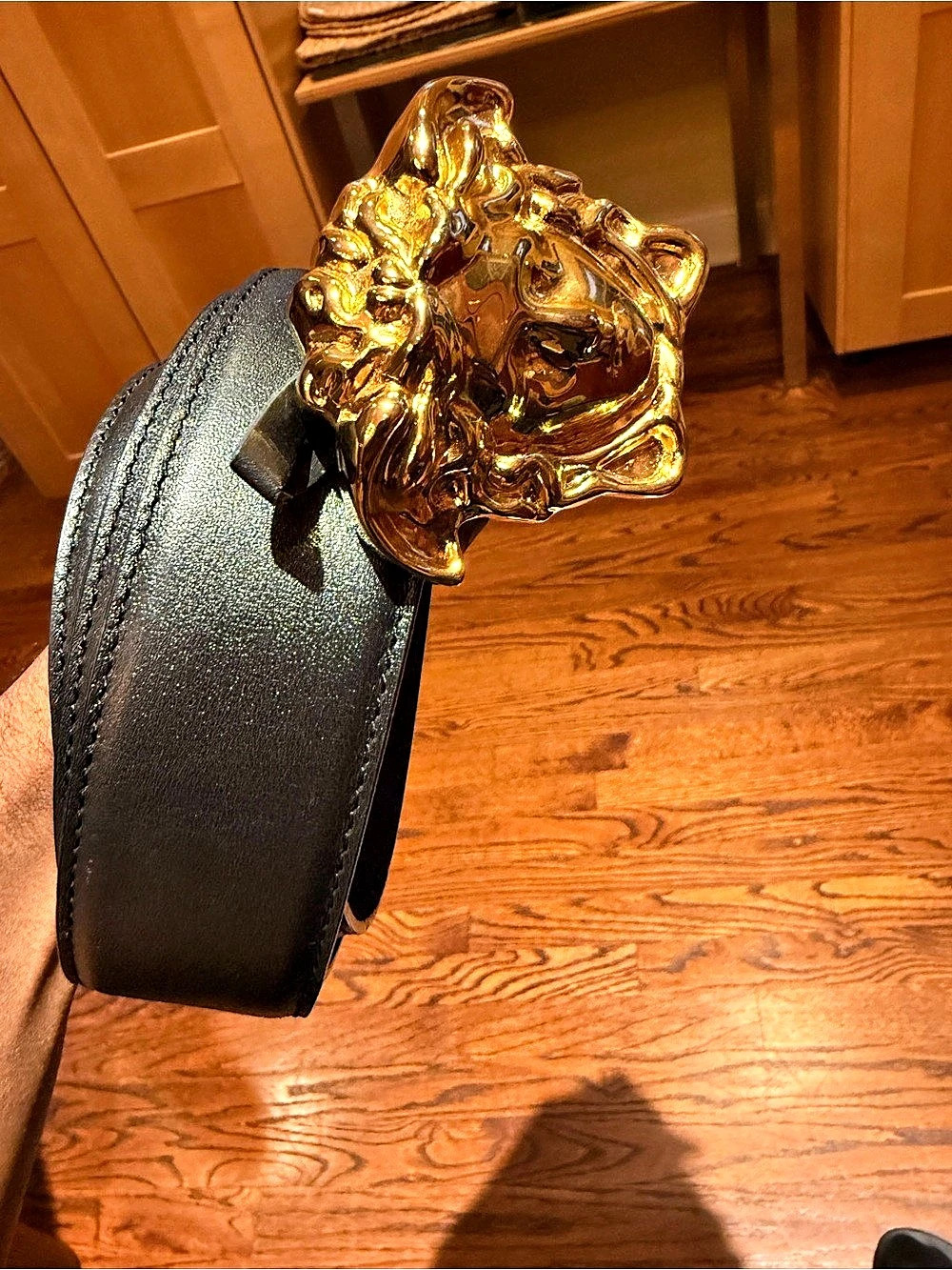 Versace Gold Medusa Buckle Black Leather Belt